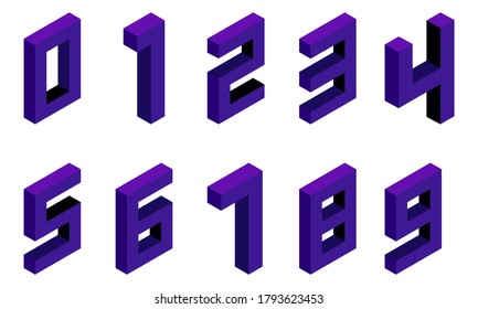 Set of dark blue numbers in isometric style. Isolated on white background