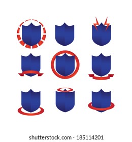 Set of dark blue and red badges Vector illustration Icon Set