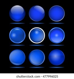 Set of  dark blue round buttons for website