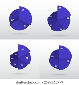 Set of dark blue round infographic templates with 3, 4, 5 and 6 options, parts or processes.