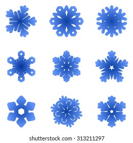 Set of dark blue snowflakes on a transparent background