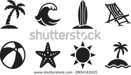 Set of dark blue tropical beach summer holiday icons and nautical design elements vectors