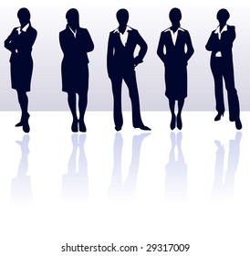 Set of dark blue vector business woman silhouettes with reflections. More in my gallery.