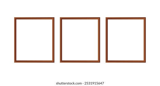 Set of dark brown wooden Photo frame  on white background. 