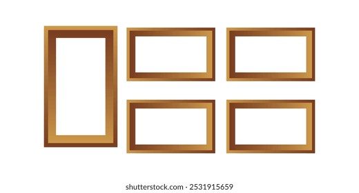 Set of dark brown wooden Photo frame  on white background. 