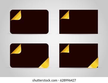 Set of dark card templates with curled golden corner. Vector illustration for business identity or web design