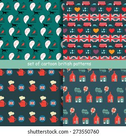 set of dark cartoon british patterns 
