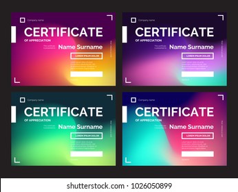 Set of dark certificate templates with modern gradients in abstract style. Colorful vector illustration for print or web design. Can be used for diploma, coupon, award, winner certificates. 