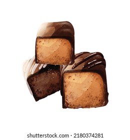 Set of dark chocolate watercolor vector design great for cards, banners, headers, party posters or decorate your artwork.