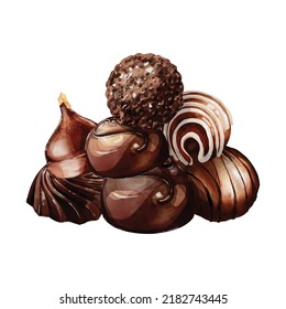 Set of dark chocolate watercolor vector design great for cards, banners, headers, party posters or decorate your artwork.