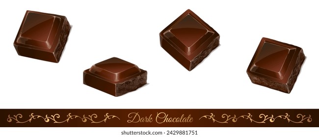 Conjunto de chocolates oscuros aislados sobre fondo blanco. Ilustración vectorial.