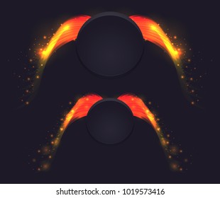 Set of dark circles with golden wings. Vector templates for your design.