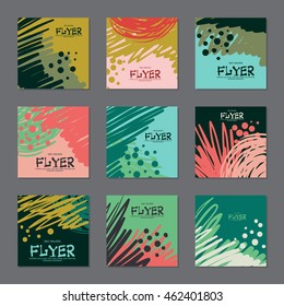Set of dark colors, abstract cards for your design. Hand-drawn. Vector illustration