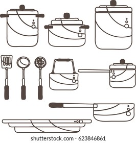 Set of dark contour cooking utensils 
