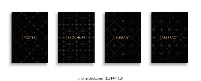Set of dark elegant dotted covers, templates, backgrounds, placards, brochures, banners, flyers, magazines. Black luxury ornamental posters, cards etc.  