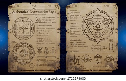 Set of Dark Fantasy Alchemy Elements for ads, poster, video. Alchemy magic template. Vector Illustration EPS10