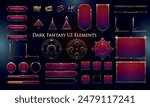 Set of Dark Fantasy Elements for user interface, poster, video. Fantasy magic HUD. Template for rpg game interface. Vector Illustration EPS10