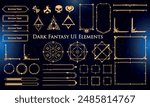 Set of Dark Fantasy Elements for user interface, poster, video. Fantasy magic HUD. Template for rpg game interface. Vector Illustration EPS10