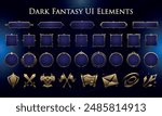 Set of Dark Fantasy Elements for user interface, poster, video. Fantasy magic HUD. Template for rpg game interface. Vector Illustration EPS10