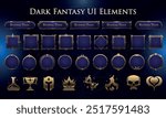 Set of Dark Fantasy Elements for user interface, poster, video. Fantasy magic HUD. Template for rpg game interface. Vector Illustration EPS10