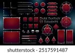 Set of Dark Fantasy Elements for user interface, poster, video. Fantasy magic HUD. Template for rpg game interface. Vector Illustration EPS10