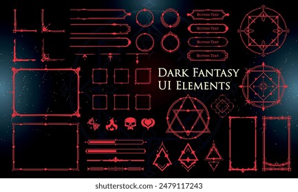 Set of Dark Fantasy Elements for user interface, poster, video. Fantasy magic HUD. Template for rpg game interface. Vector Illustration EPS10