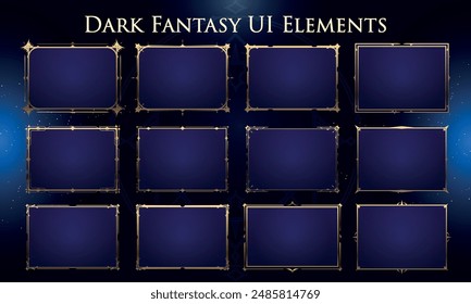 Set of Dark Fantasy Elements for user interface, poster, video. Fantasy magic HUD. Template for rpg game interface. Vector Illustration EPS10