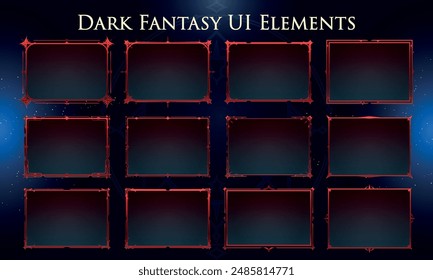 Set von Dark Fantasy Elemente für Benutzeroberfläche, Poster, Video. In: Fantasy Magic HUD. Vorlage für RPG-Spielschnittstelle. Vektorillustration EPS10