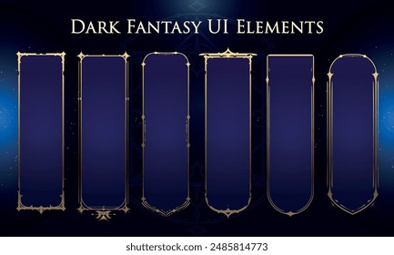 Set of Dark Fantasy Elements for user interface, poster, video. Fantasy magic HUD. Template for rpg game interface. Vector Illustration EPS10