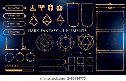 Set of Dark Fantasy Elements for user interface, poster, video. Fantasy magic HUD. Template for rpg game interface. Vector Illustration EPS10