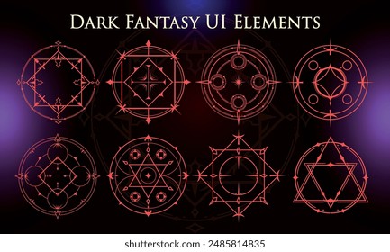 Set of Dark Fantasy Elements for user interface, poster, video. Template for rpg game interface. Vector Illustration EPS10