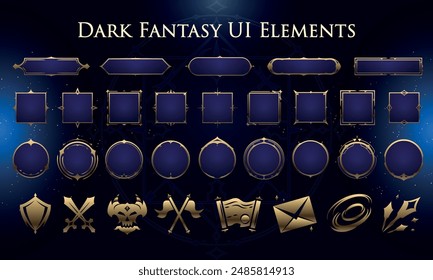 Set of Dark Fantasy Elements for user interface, poster, video. Fantasy magic HUD. Template for rpg game interface. Vector Illustration EPS10