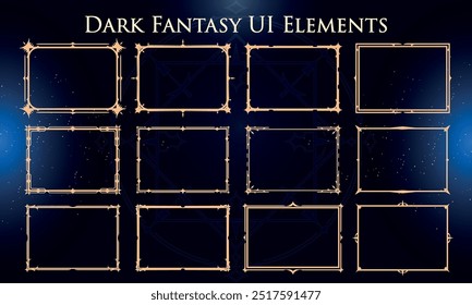 Set von Dark Fantasy Elements für Benutzeroberfläche, Poster, Video. Fantasy Magic HUD. Vorlage für die Schnittstelle des RPG-Spiels. Vektorgrafik EPS10