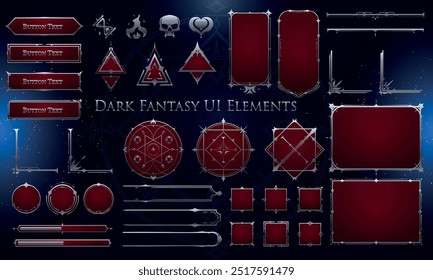 Set of Dark Fantasy Elements for user interface, poster, video. Fantasy magic HUD. Template for rpg game interface. Vector Illustration EPS10