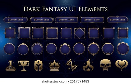 Set of Dark Fantasy Elements for user interface, poster, video. Fantasy magic HUD. Template for rpg game interface. Vector Illustration EPS10