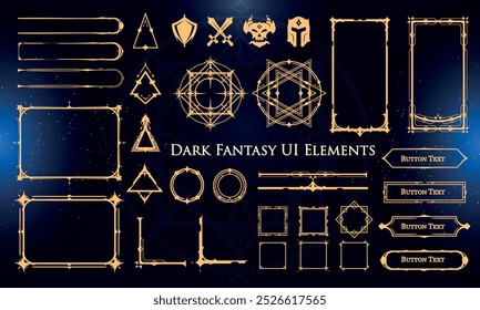 Set of Dark Fantasy Elements for user interface, poster, video. Fantasy magic HUD. Template for rpg game interface. Vector Illustration EPS10