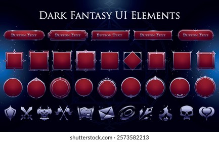 Set of Dark Fantasy Elements for user interface, poster, video. Fantasy magic HUD. Template for rpg game interface. Vector Illustration EPS10