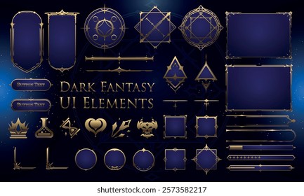 Set of Dark Fantasy Elements for user interface, poster, video. Fantasy magic HUD. Template for rpg game interface. Vector Illustration EPS10