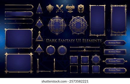 Set of Dark Fantasy Elements for user interface, poster, video. Fantasy magic HUD. Template for rpg game interface. Vector Illustration EPS10