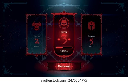 Set of Dark Fantasy User Interface Elements. Fantasy magic HUD with rewards. Template for game interface. Vector Illustration EPS10