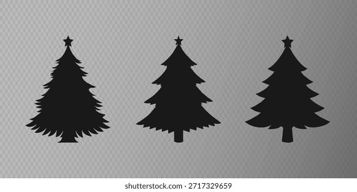 A set of dark fir tree silhouettes. Fir tree, pine tree, texture overlay.
Vector graphics.