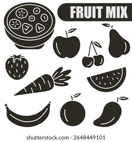Set of dark Fruit icons. Icons used for healthy eating, dieting, and cooking websites. EPS 10.