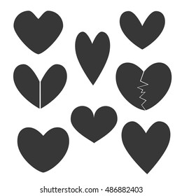 Set with Dark Gray Heart Icons. Vector EPS 10