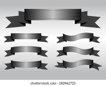 Set of dark gray ribbon banners, Vector graphic