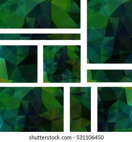 Set of dark green banner templates with abstract background.  Modern vector banners with polygonal background