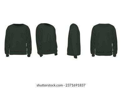 set of dark green colored long sleeve t shirts for men in flat style, vector illustration.