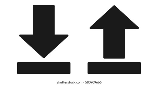 Set of dark grey gray black download now and upload receive data from and upload to remote cloud storage arrows buttons icons trendy minimalistic flat isolated vector illustration on white background