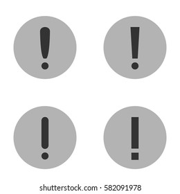 Set of dark grey gray exclamation mark error notification popup alert icons buttons in light grey gray circles on a white background trendy minimalistic isolated flat design vector illustration