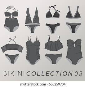 Set of Dark Grey Swimsuits :  Vector Illustration