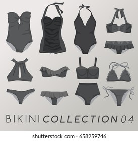 Set of Dark Grey Swimsuits :  Vector Illustration